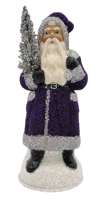 Santa, Purple Beaded, Silver Trim Candy Container by Ino Schaller