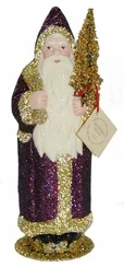 Santa with Purple Glitter Paper Mache Candy Container by Ino Schaller