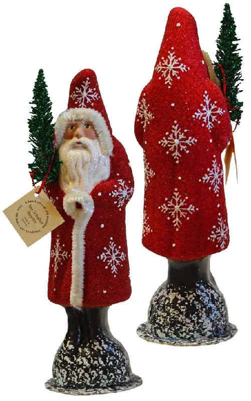 Santa, Red Beaded with Snowflakes Paper Mache Candy Container by Ino Schaller