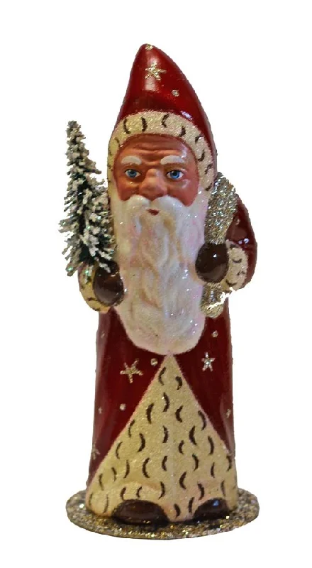 Santa, Red with Ermine like Edge Paper Mache Candy Container by Ino Schaller