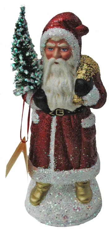 Santa, Red, Shiny, Sponged Coat Paper Mache Candy Container by Ino Schaller