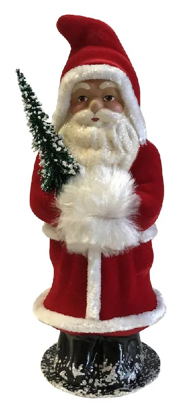 Santa in Red Velvet Flocked Paper Mache Candy Container by Ino Schaller