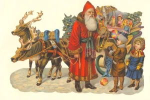 Santa with Reindeer and Children Victorian Standup Card by Ernst Freihoff Papierwaren