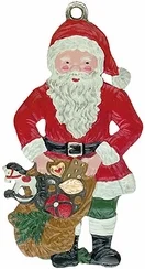 Santa and Sack, Painted on Both Sides Pewter Ornament by Kuehn Pewter