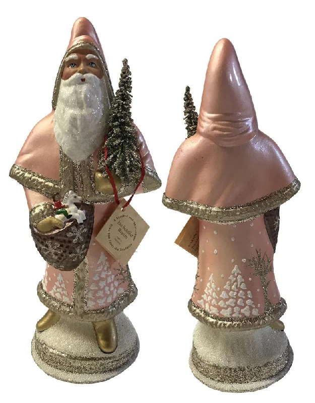 Santa in Cloak, Paper Mache Candy Container, salmon pearl with gold trim, by Ino Schaller