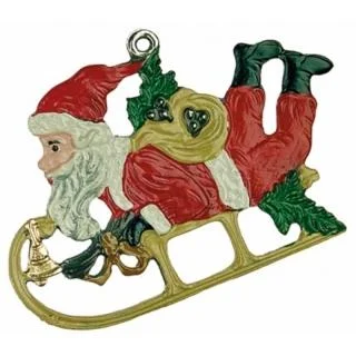 Santa on Sled Ornament by Kuehn Pewter