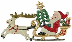 Santa in Sled with Reindeer, Painted on Both Sides Pewter Ornament by Kuehn Pewter