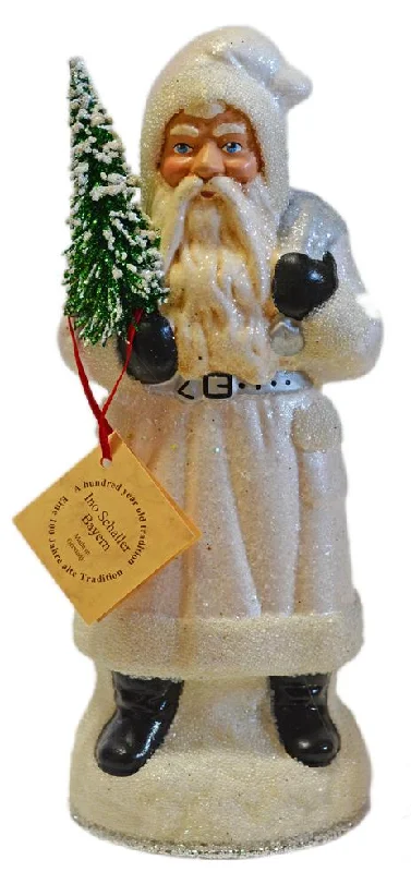 Santa, White with Beaded Edge Paper Mache Candy Container by Ino Schaller