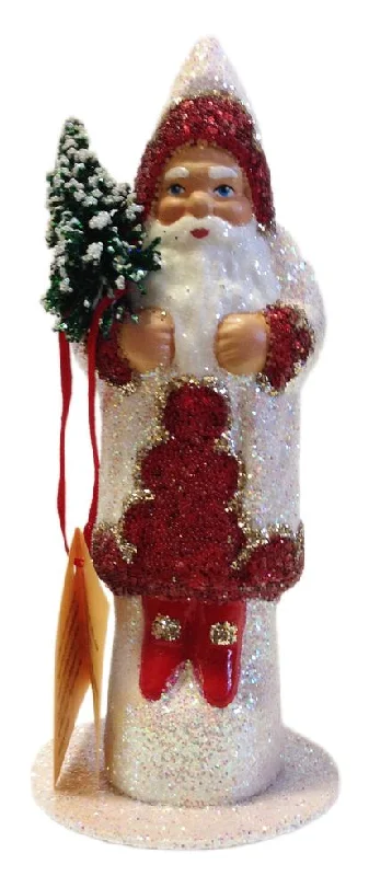 Santa, White with Red Shoes Paper Mache Candy Container by Ino Schaller