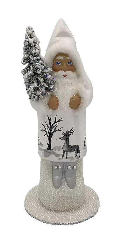 Santa, White and Silver, with Deer Scene Candy Container by Ino Schaller