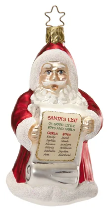 Santa's Best List Ornament by Inge Glas of Germany