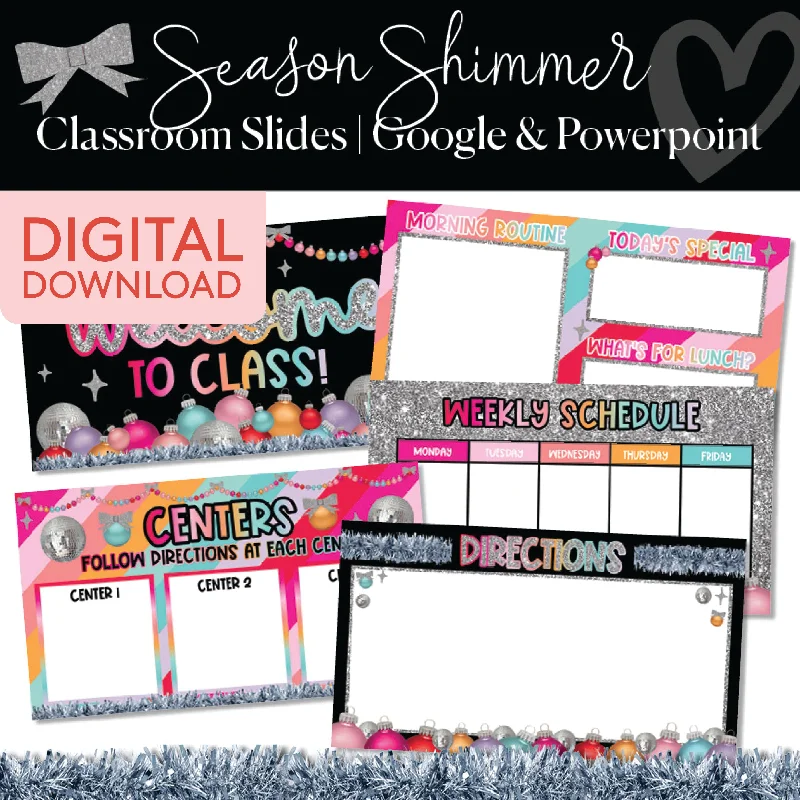 Google Classroom Slides | Shimmer Christmas | Printable Classroom Decor | Schoolgirl Style