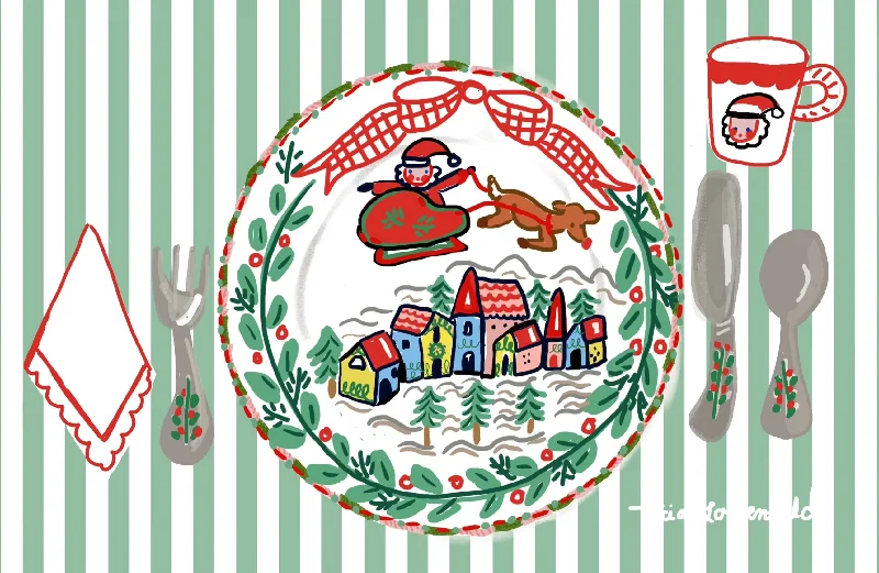 Set of 24 paper placemats - Santa and village