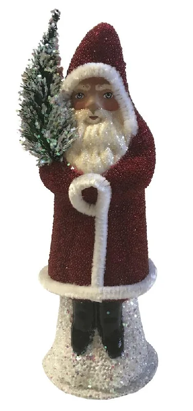 Shiny Red Beaded Santa, Paper Mache Candy Container by Ino Schaller