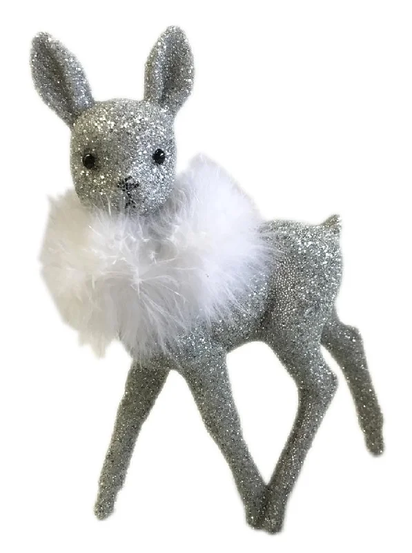 Deer, silver beaded with fur boa, Plastic Figure by Ino Schaller