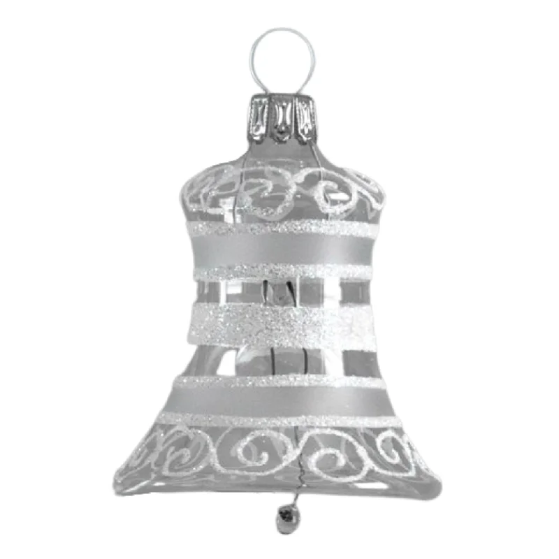 Bell, silver with white ring and swirl design by Glas Bartholmes