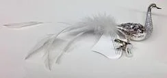 Silver Bird with White Feather Tail Ornament by Old German Christmas