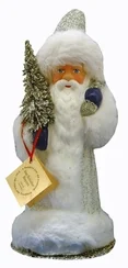 Silver Glittered Santa with Fur Paper Mache Candy Container by Ino Schaller