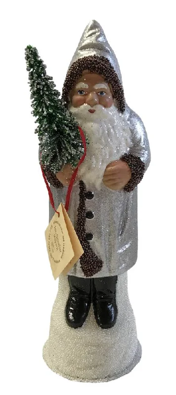 Silver Sponged Santa with Gold, Paper Mache Candy Container by Ino Schaller