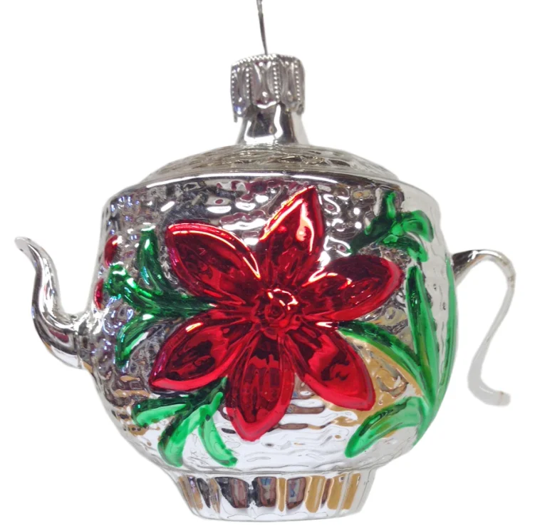 Silver Teapot Ornament by Old German Christmas