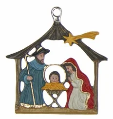 Simple Nativity, Painted on Both Sides Pewter Ornament by Kuehn Pewter