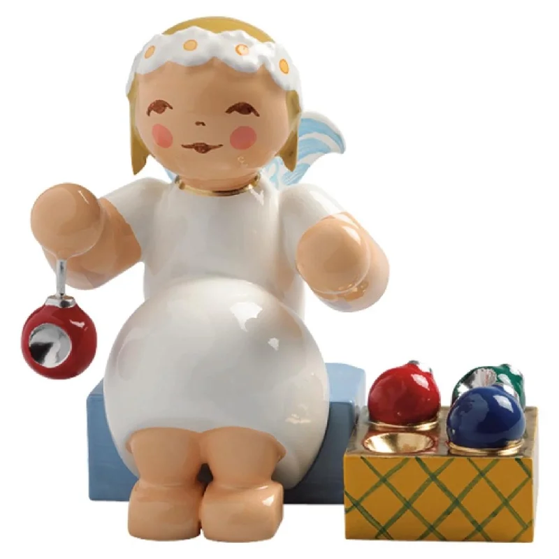 Sitting Marguerite Angel with Ornaments Wooden Figurine by Wendt und Kuhn