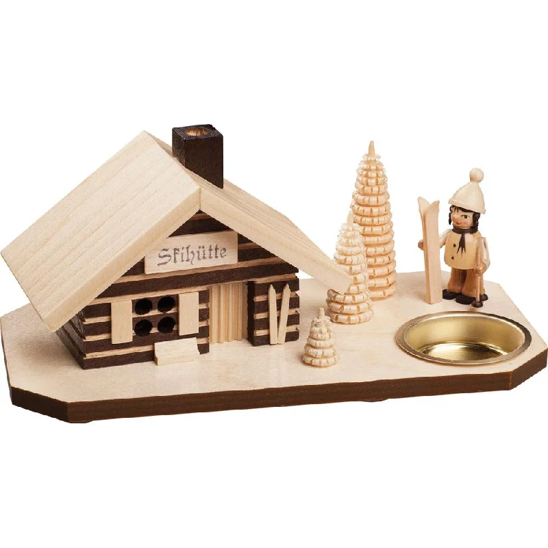 Ski Hut Smokehouse and Tea Light with Ski Rack by Taulin