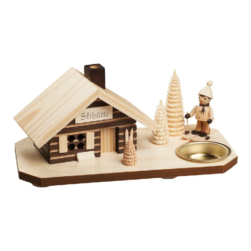 Ski Hut Smokehouse and Tealight with Skiers by Taulin