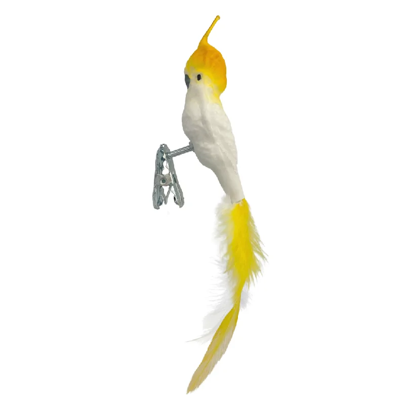 Cockatiel with feather tail, matte white and yellow by Glas Bartholmes