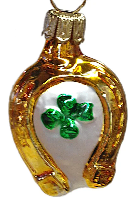 Mini Horseshoe with Shamrock Ornament by Glas Bartholmes