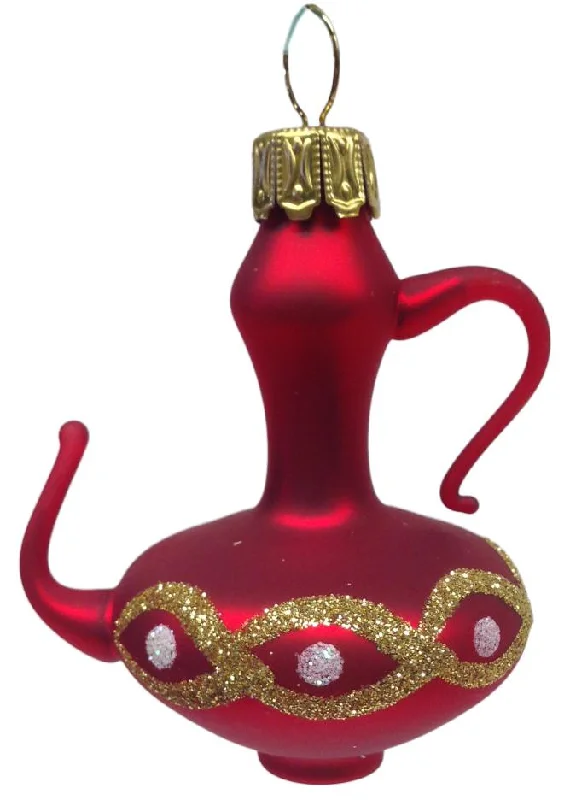 Small Red Coffee Pot with Decorative Loops Ornament by Glas Bartholmes