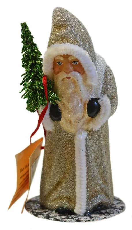 Small Santa Old, Silver Coat Paper Mache Candy Container by Ino Schaller