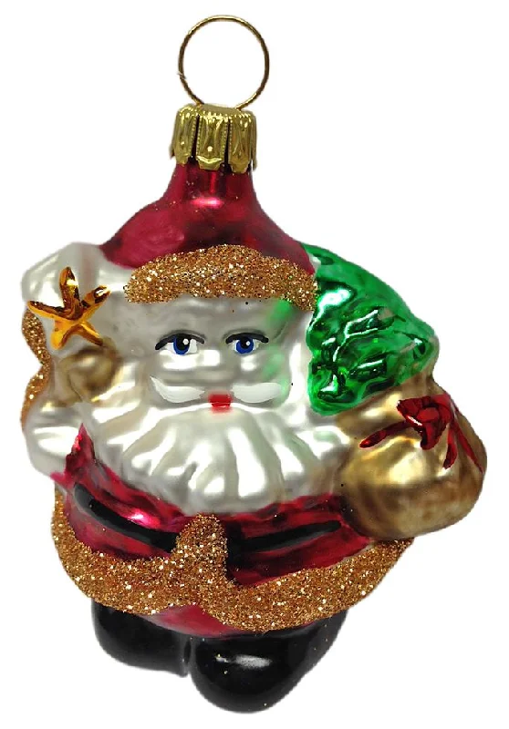 Small Santa, Red and Gold with Copper Glitter Ornament by Hausdorfer Glas Manufaktur