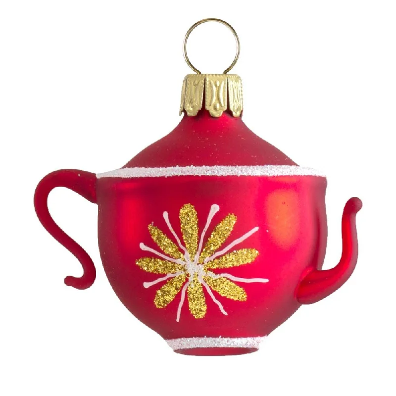 Small Teapot, Flower, Red Ornament by Glas Bartholmes