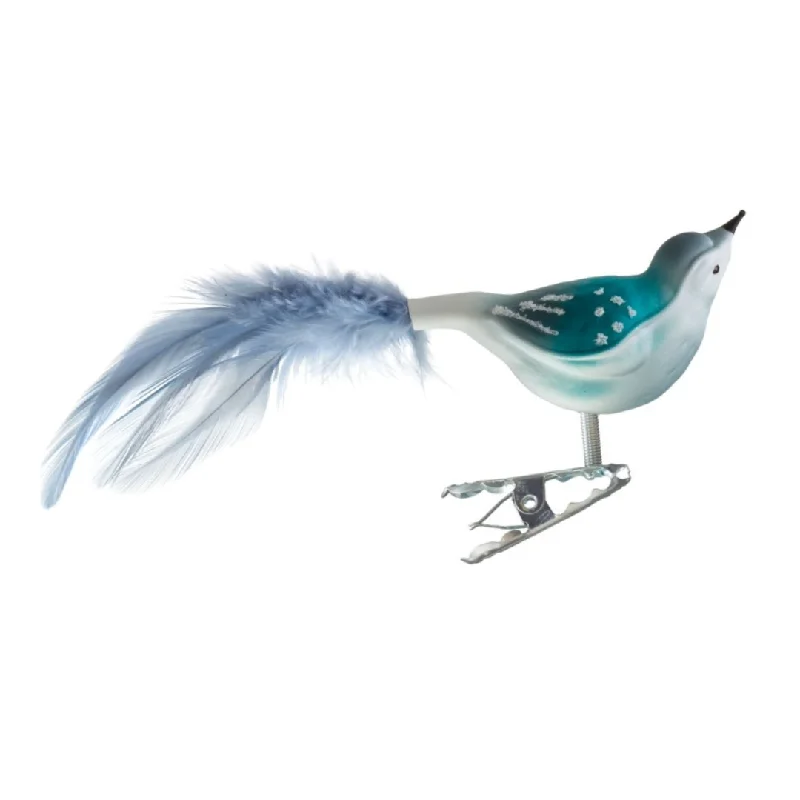 Bird with feather tail, small, turquoise by Glas Bartholmes