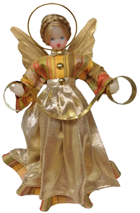 Small Wax Angel with Butterscotch Plaid Dress by Margarete and Leonore Leidel in Iffeldorf