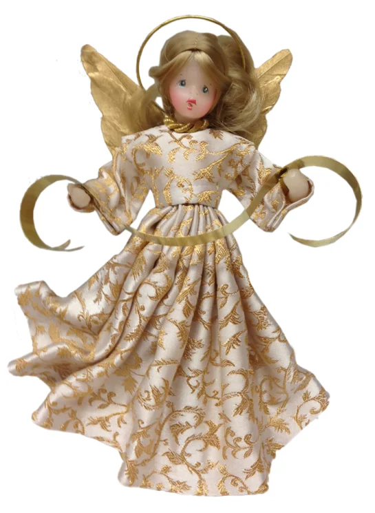 Small Wax Angel with Gold Brocade Dress by Margarete and Leonore Leidel in Iffeldorf