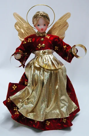 Small Wax Angel in Red Dress with Gold Apron by Margarete and Leonore Leidel in Iffeldorf