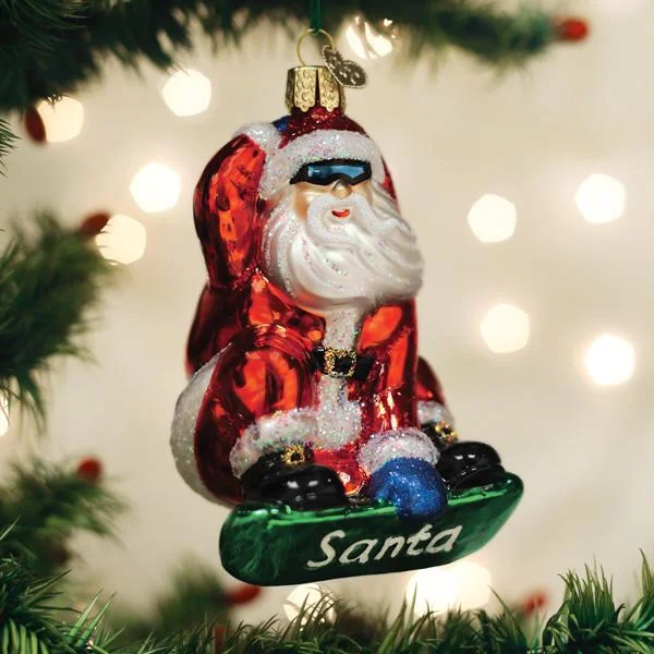 Snowboarding Santa Ornament