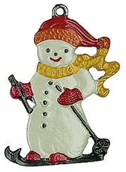 Snowman on Skis, Painted on Both Sides Pewter Ornament by Kuehn Pewter