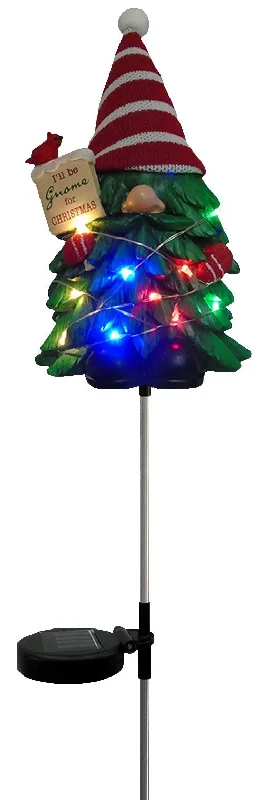 (1) Solar Powered Christmas Tree Gnome Garden Stake