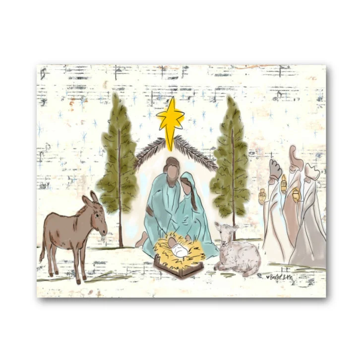 Starry Night Nativity Wrapped Canvas