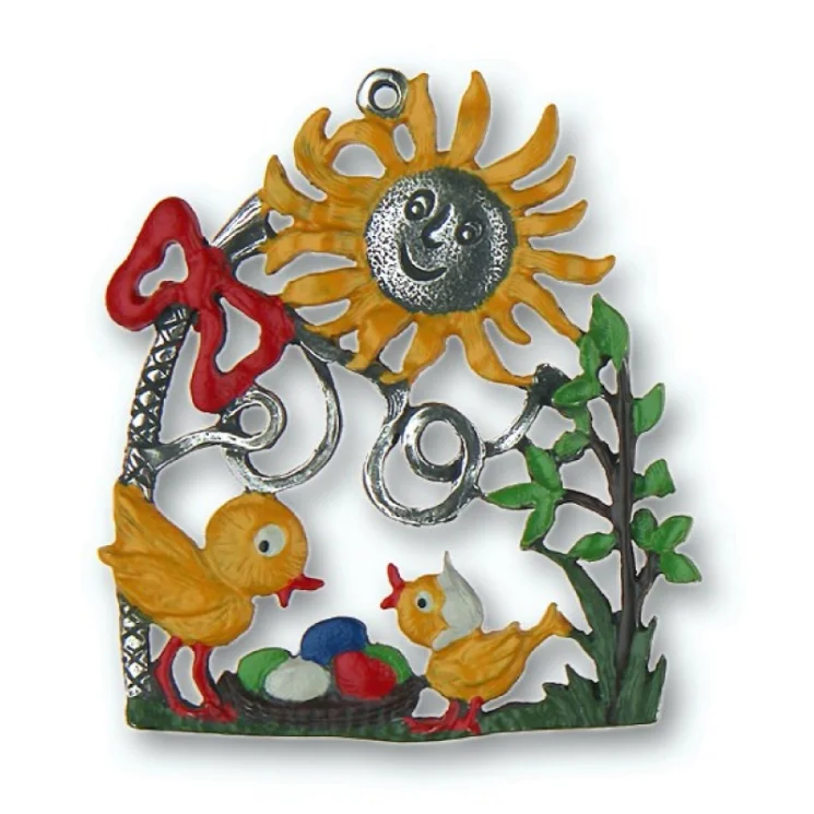 Sun and Chicks Pewter Ornament by Kuehn Pewter