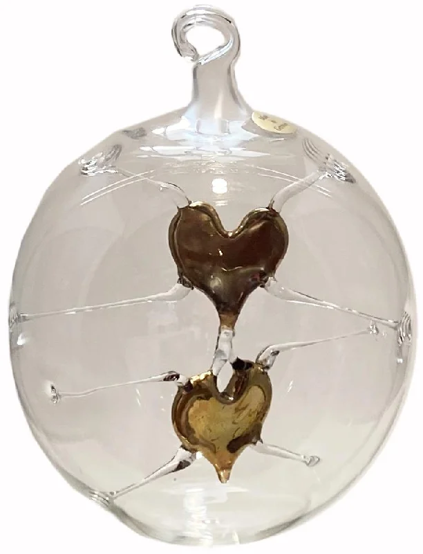 Suspended Double Gold Hearts, Ornament by Greiner-Perth Glaskunst