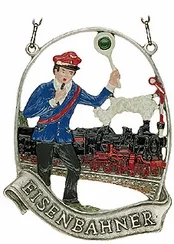 Train and Conductor, Painted on One Side Hanging Pewter Figurine by Kuehn Pewter