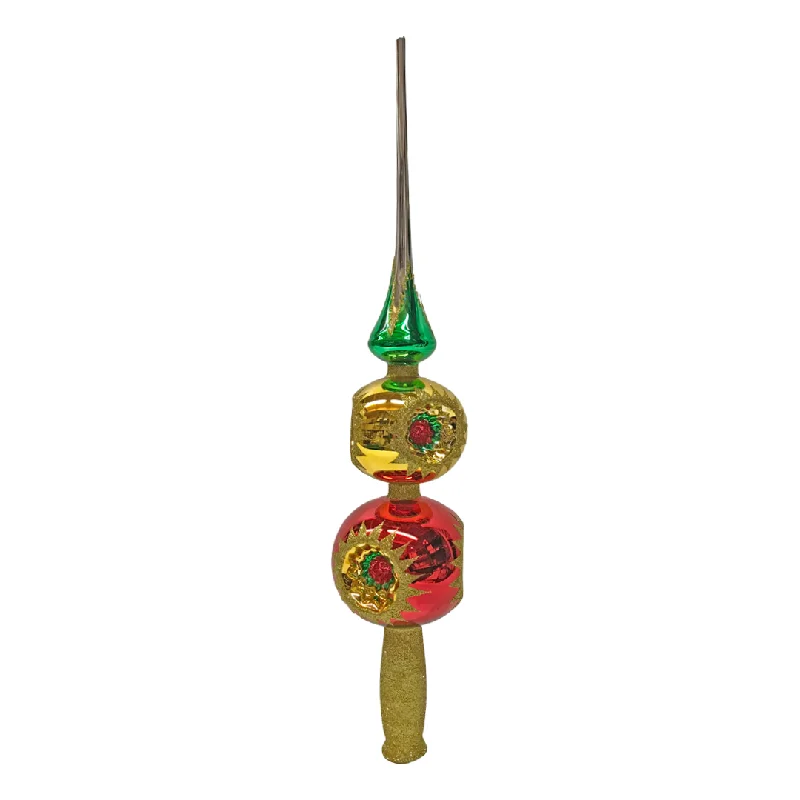 Double Reflector Ball and Point Finial, tri-color Tree Topper by Glas Bartholmes