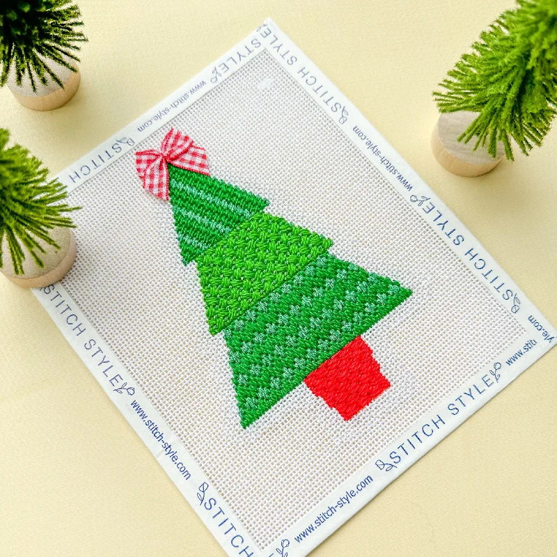 Triangle Trees- Dark Needlepoint Canvas