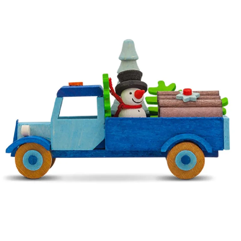 Christmas Truck with Snowman Ornament by Graupner Holzminiaturen, Dk Blue