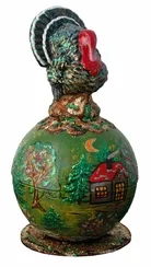 Turkey on Harvest Ball Paper Mache Candy Container by Ino Schaller