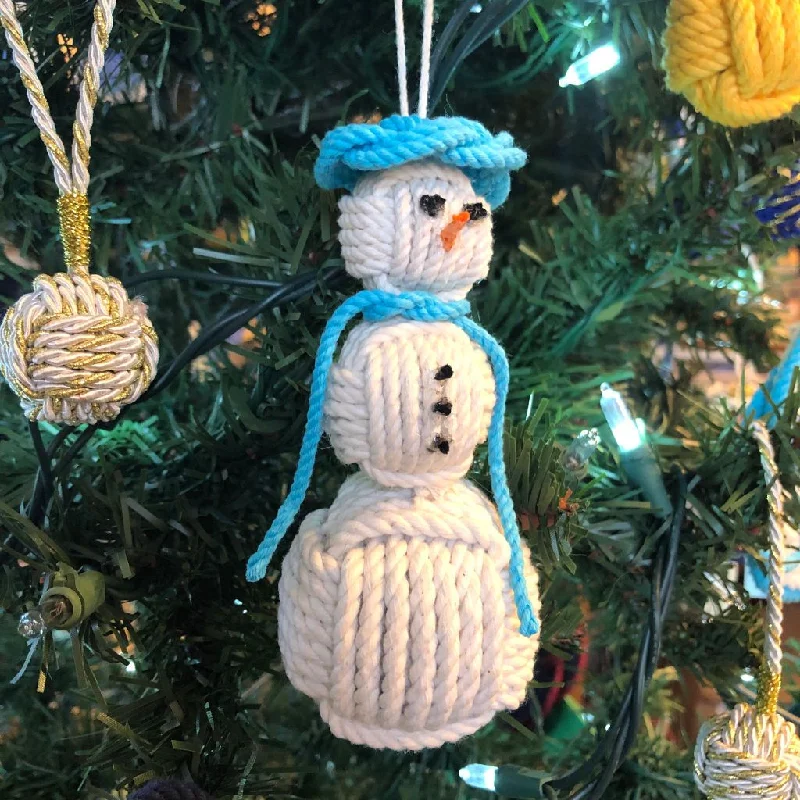 Turquoise Cap Nautical Snowman Hand Woven Monkey Knots for your tree